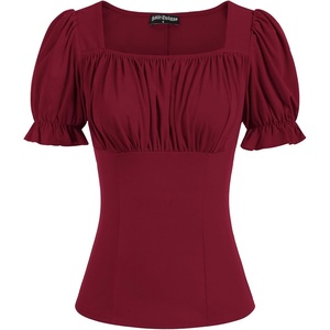 image:imageScarlet Darkness Peasant Tops for Women Puff Sleeve Renaissance ShirtVine Red