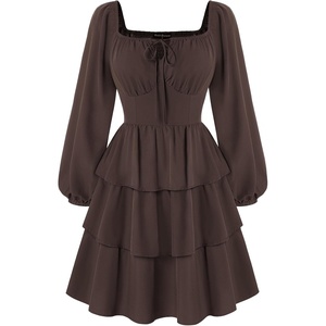 image:imageScarlet Darkness Pirate Costume Women Mini Long Sleeve Renaissance DressBrown