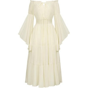 image:imageScarlet Darkness Renaissance Costume Women Bell Sleeve Tiered Maxi DressApricot