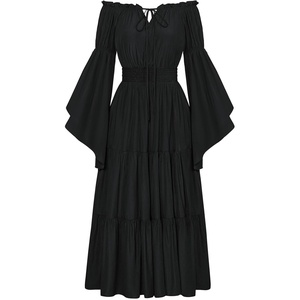 image:imageScarlet Darkness Renaissance Costume Women Bell Sleeve Tiered Maxi DressBlack