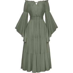 image:imageScarlet Darkness Renaissance Costume Women Bell Sleeve Tiered Maxi DressMoss Green
