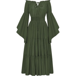 image:imageScarlet Darkness Renaissance Costume Women Bell Sleeve Tiered Maxi DressOlive Green