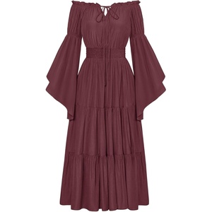 image:imageScarlet Darkness Renaissance Costume Women Bell Sleeve Tiered Maxi DressWine
