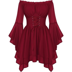 image:imageScarlet Darkness Renaissance Costume Women Chiffon Corset Pirate Mini DressDark Red