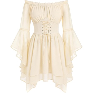 image:imageScarlet Darkness Renaissance Costume Women Chiffon Corset Pirate Mini DressOyster White