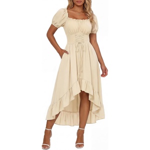 image:imageScarlet Darkness Renaissance Costume Women High Low Summer Corset DressApricot