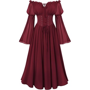 image:imageScarlet Darkness Renaissance Dress Women Corset Peasant Witch CostumeDark Red