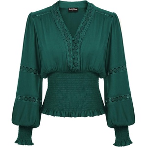 image:imageScarlet Darkness Renaissance Shirt Women Long Sleeve V Neck Peasant TopsBlue Green