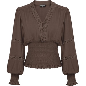 image:imageScarlet Darkness Renaissance Shirt Women Long Sleeve V Neck Peasant TopsChocolate