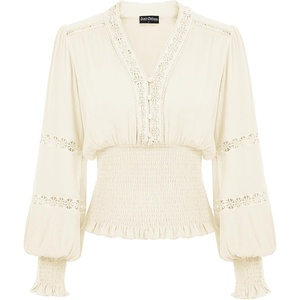 image:imageScarlet Darkness Renaissance Shirt Women Long Sleeve V Neck Peasant TopsCream
