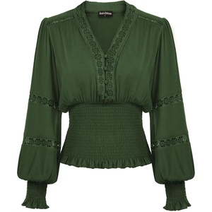 image:imageScarlet Darkness Renaissance Shirt Women Long Sleeve V Neck Peasant TopsDark Green