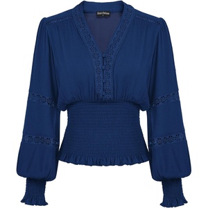 image:imageScarlet Darkness Renaissance Shirt Women Long Sleeve V Neck Peasant TopsNavy
