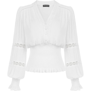 image:imageScarlet Darkness Renaissance Shirt Women Long Sleeve V Neck Peasant TopsWhite