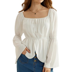 image:imageScarlet Darkness Renaissance Shirt Women Off Shoulder Bell Sleeve Tops Pirate Peasant BlouseWhite