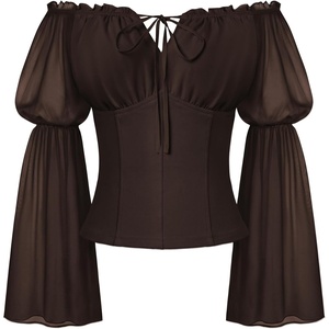 image:imageScarlet Darkness Renaissance Shirt Women Pirate Peasant Off Shoulder TopsDark Brown