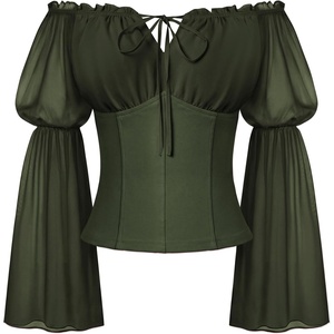 image:imageScarlet Darkness Renaissance Shirt Women Pirate Peasant Off Shoulder TopsDark Olive Green