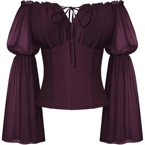 image:imageScarlet Darkness Renaissance Shirt Women Pirate Peasant Off Shoulder TopsDark Purple