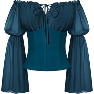 image:imageScarlet Darkness Renaissance Shirt Women Pirate Peasant Off Shoulder TopsDeep Peacock Blue