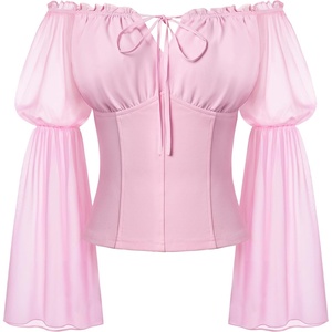 image:imageScarlet Darkness Renaissance Shirt Women Pirate Peasant Off Shoulder TopsLight Pink