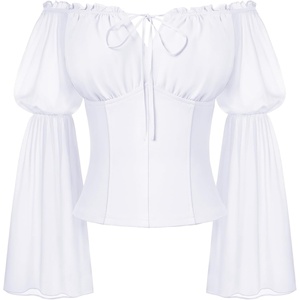 image:imageScarlet Darkness Renaissance Shirt Women Pirate Peasant Off Shoulder TopsWhite