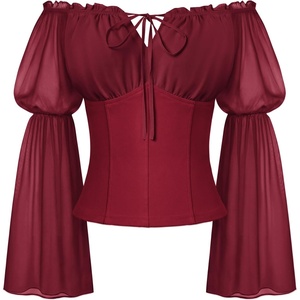 image:imageScarlet Darkness Renaissance Shirt Women Pirate Peasant Off Shoulder TopsWine
