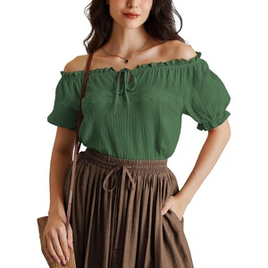 image:imageScarlet Darkness Renaissance Shirt Women Summer Off Shoulder Short Sleeve Peasant TopsEden Green