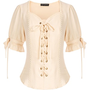 image:imageScarlet Darkness Renaissance Shirts for Women Summer Plus Size Laceup TopsApricot