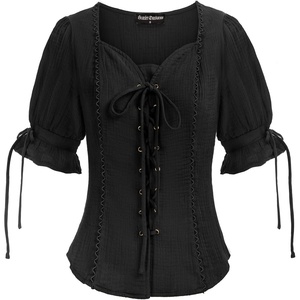 image:imageScarlet Darkness Renaissance Shirts for Women Summer Plus Size Laceup TopsBlack
