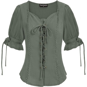 image:imageScarlet Darkness Renaissance Shirts for Women Summer Plus Size Laceup TopsGreen Gray