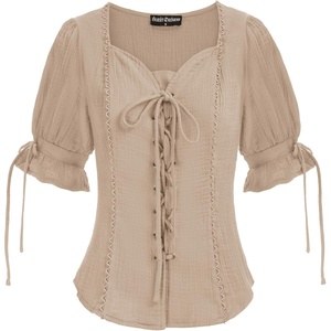 image:imageScarlet Darkness Renaissance Shirts for Women Summer Plus Size Laceup TopsLight Khaki