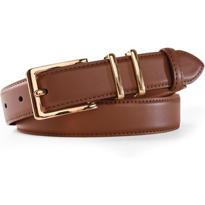 image:imageScarlet Darkness Women Leather Belt with Gold Buckle Vintage Waist BeltsBrown