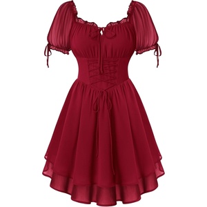 image:imageScarlet Darkness Women Renaissance Dress Mini Short Sleeve Fairy CostumeDark Red