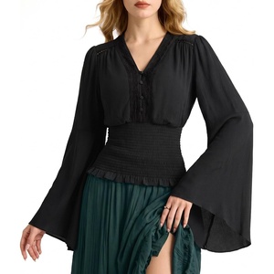image:imageScarlet Darkness Women Renaissance Peasant Shirt Bell Sleeve Pirate TopBlack