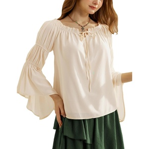 image:imageScarlet Darkness Women Renaissance Shirt Off Shoulder Bell Sleeve TopsApricot