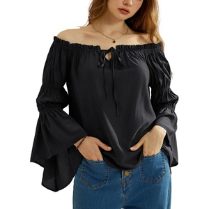 image:imageScarlet Darkness Women Renaissance Shirt Off Shoulder Bell Sleeve TopsBlack
