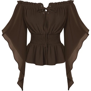 image:imageScarlet Darkness Women Renaissance Shirt Off Shoulder Bell Sleeve TopsBrown