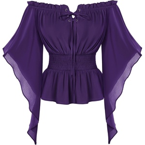 image:imageScarlet Darkness Women Renaissance Shirt Off Shoulder Bell Sleeve TopsDark Purple