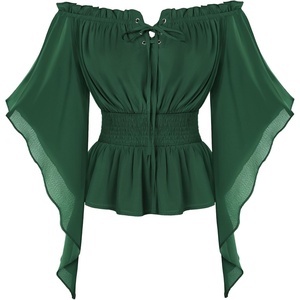 image:imageScarlet Darkness Women Renaissance Shirt Off Shoulder Bell Sleeve TopsGreen