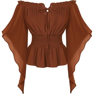image:imageScarlet Darkness Women Renaissance Shirt Off Shoulder Bell Sleeve TopsRust