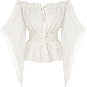 image:imageScarlet Darkness Women Renaissance Shirt Off Shoulder Bell Sleeve TopsWhite