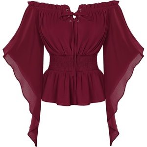 image:imageScarlet Darkness Women Renaissance Shirt Off Shoulder Bell Sleeve TopsWine