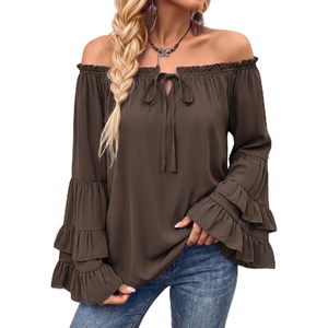 image:imageScarlet Darkness Women Renaissance Shirt Off Shoulder Pirate TopsCoffee