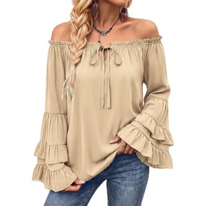 image:imageScarlet Darkness Women Renaissance Shirt Off Shoulder Pirate TopsLight Camel