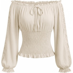 image:imageScarlet Darkness Womens Renaissance Peasant Blouse Lace Off Shoulder TopsApricot