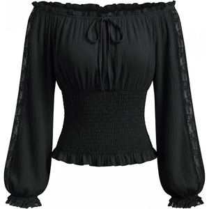 image:imageScarlet Darkness Womens Renaissance Peasant Blouse Lace Off Shoulder TopsBlack