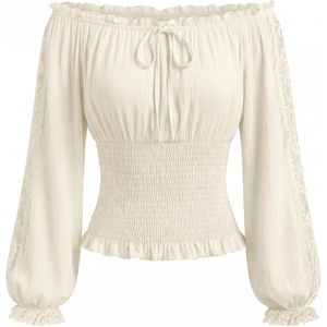 image:imageScarlet Darkness Womens Renaissance Peasant Blouse Lace Off Shoulder TopsCream