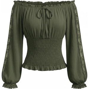 image:imageScarlet Darkness Womens Renaissance Peasant Blouse Lace Off Shoulder TopsEden Green