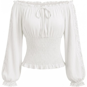image:imageScarlet Darkness Womens Renaissance Peasant Blouse Lace Off Shoulder TopsIvory White