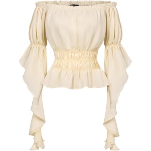 image:imageScarlet Darkness Womens Renaissance Shirt Ruffle Sleeve Off The Shoulder Peplum Blouse Peasant Dressy TopApricot