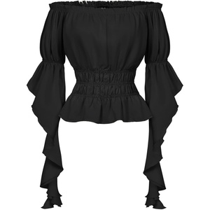 image:imageScarlet Darkness Womens Renaissance Shirt Ruffle Sleeve Off The Shoulder Peplum Blouse Peasant Dressy TopBlack